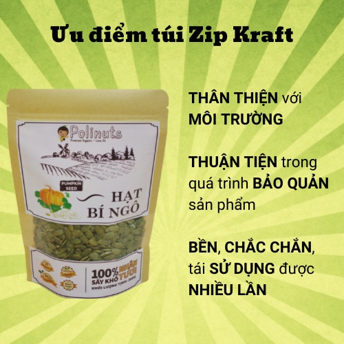 Hạt Bí Tách Vỏ Nhân Tươi Polinuts Nhập Khẩu Ấn Độ Xay Sữa Hạt Túi 200g / 500g