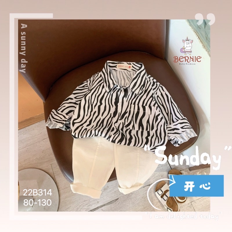 Bộ sơ mi dài tay Bernie họa tiết vằn bao bảnh cho bé trai