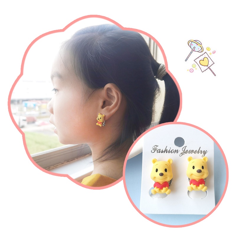 Bông Tai Kẹp Ba Chiều Bằng Nhựa Resin Không Gây Dị Ứng Họa Tiết Động Vật Hoạt Hình Cho Bé Gái