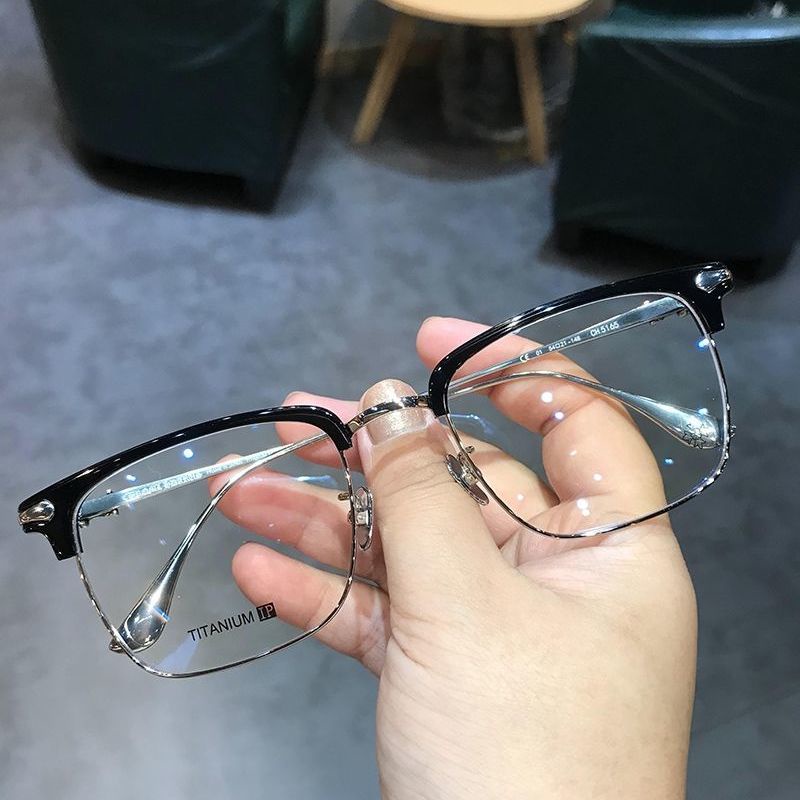 [Frame] Kính Nửa Gọng Gọng Kim Loại Mỏng Nhẹ Chống Tia Sáng Xanh Thời Thượng Cho Nam Sinh