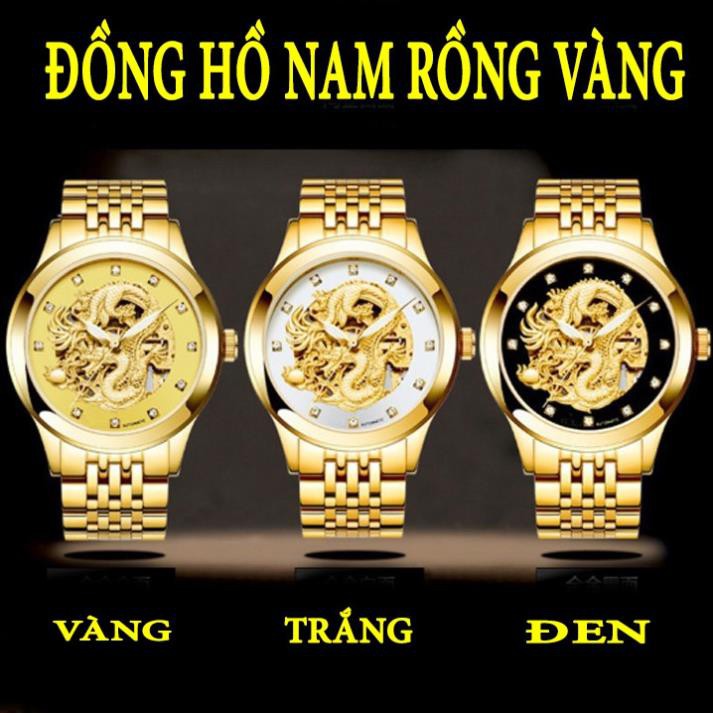 Đồng Hồ Cơ Nam Auto Movt Dây Thép Đúc Đặc Chạy Tự Động Mặt Rồng Vàng Quyền Năng Cực Sang Và Đẳng Cấp