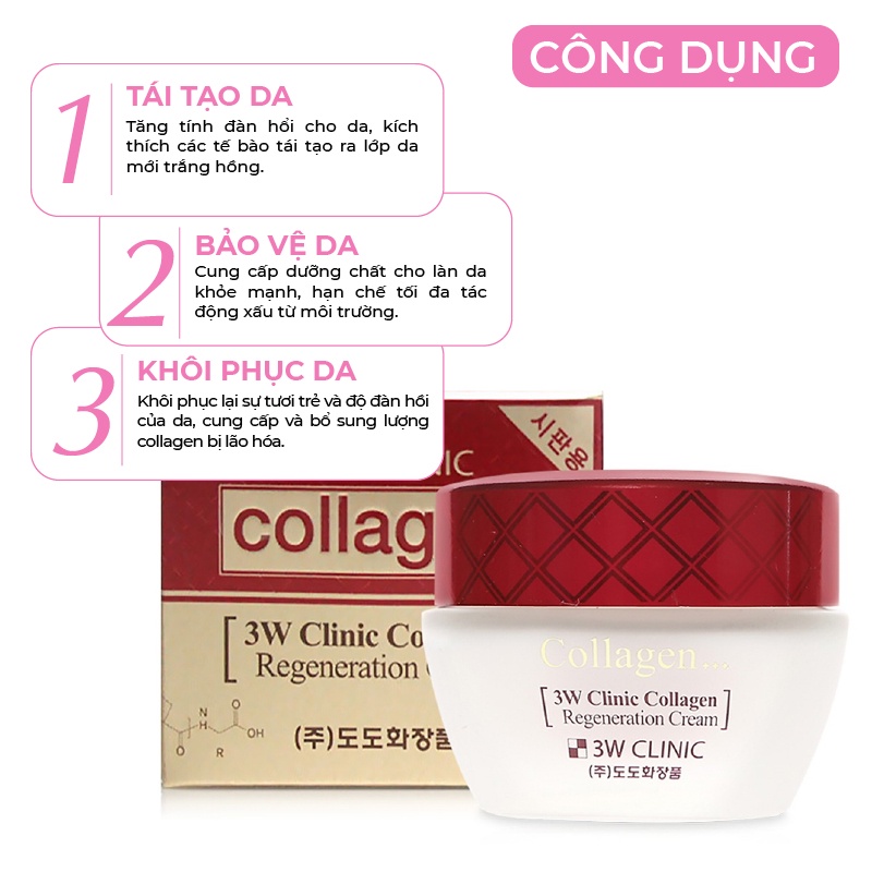 [Mã BMBAU50 giảm 7% đơn 99K] Kem dưỡng trắng da chống lão hóa 3W Clinic Collagen Regeneration Cream Hàn Quốc 60ml