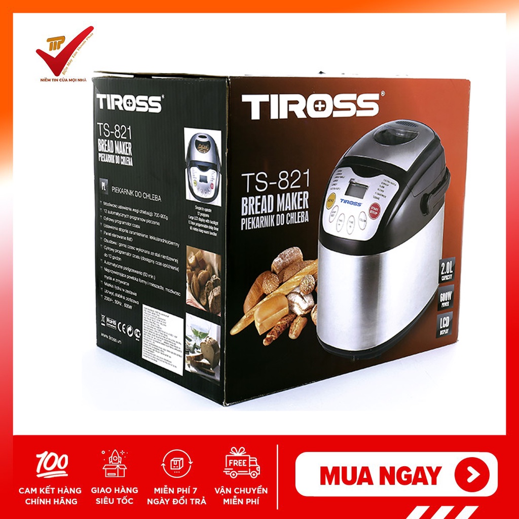 [Mã ELHADEV giảm 4% đơn 300K] Máy làm bánh mì Tiross TS821 hàng chính hãng