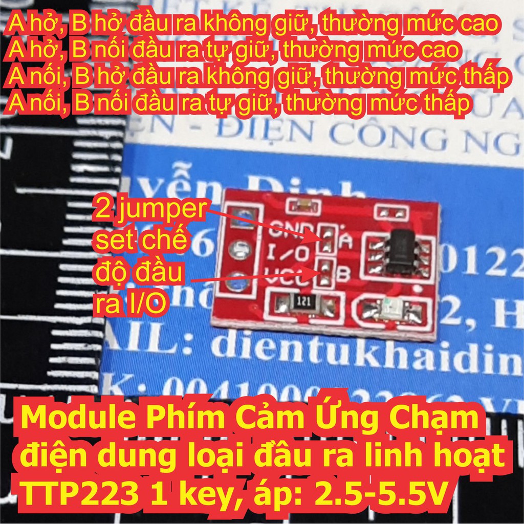 5 cái Module Phím Cảm Ứng Chạm điện dung loại đầu ra linh hoạt TTP223 1 key, áp: 2.5-5.5V kde7041