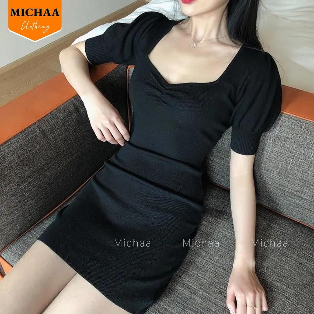 Đầm Váy Body TAY PHỒNG NHÚN NGỰC Nữ Thun Borip Kiểu Đẹp Ôm Gợi Cảm - MICHAA