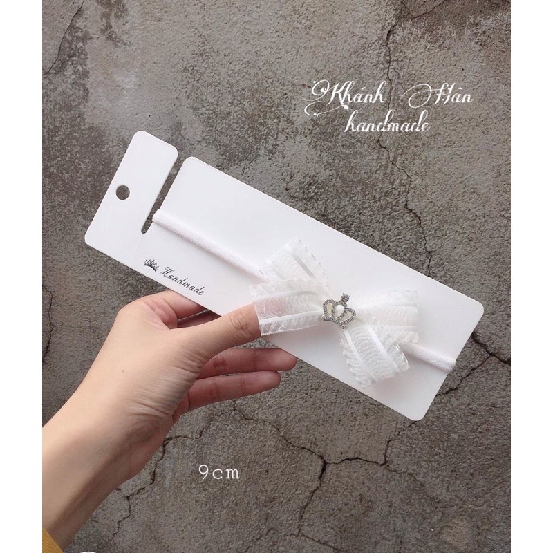 Băng đô nơ trắng gắn vương miện nhỏ size 9cm cho bé gái ( ảnh thật KH handmade )