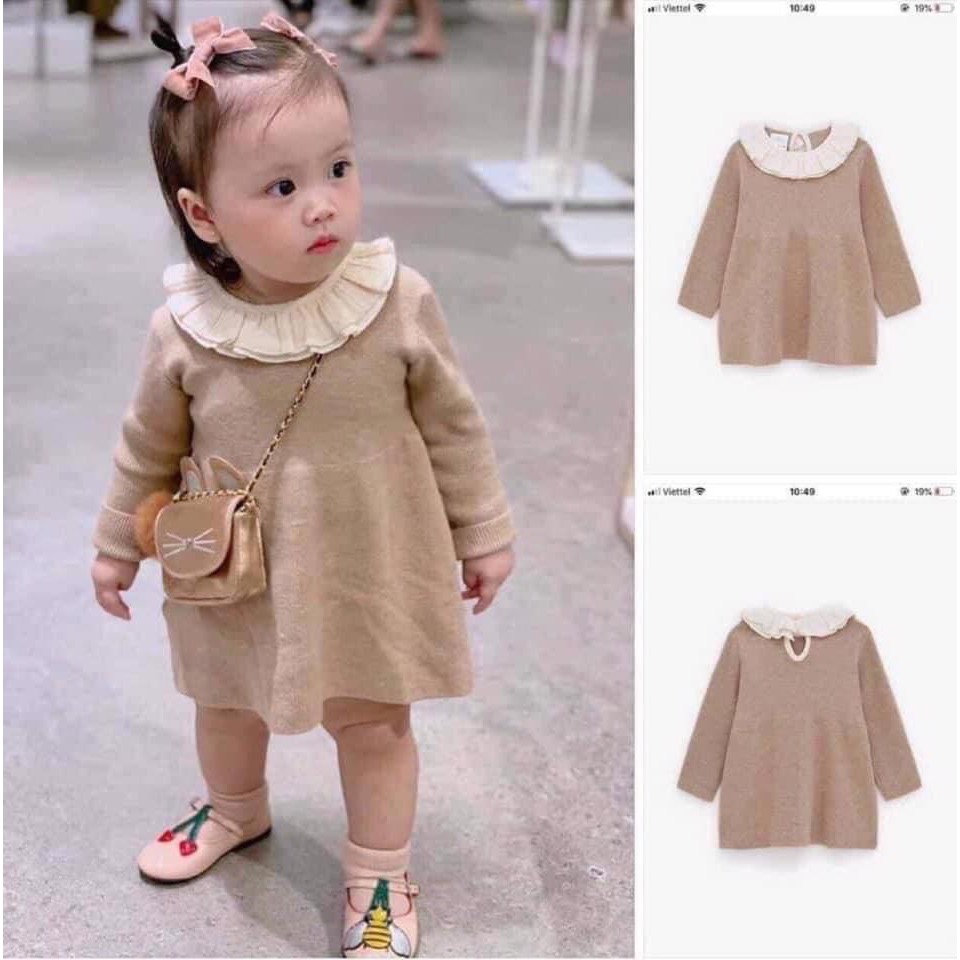 BG234 - VÁY TĂM NHUNG NÂU CỔ BÈO CHO BÉ GÁI