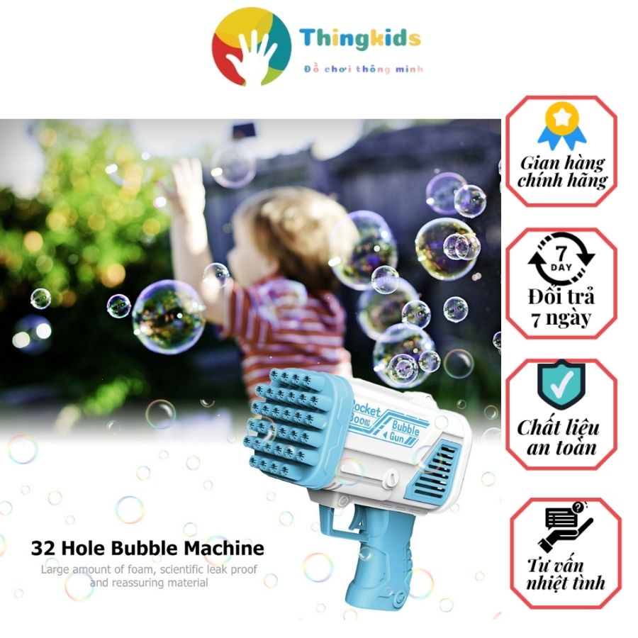 Máy bắn bong bóng loại to lớn nhất 76 nòng siêu mạnh,l kèm dung dịch pha sẵn an toàn cho bé -  Thingkids