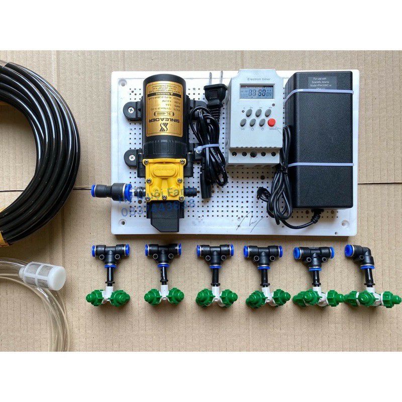 Bộ phun sương tự động ( hẹn giờ or smart wifi) bơm đơn Sinleader 6 8 béc 4 hướng tưới lan, tưới cây rau 12m2