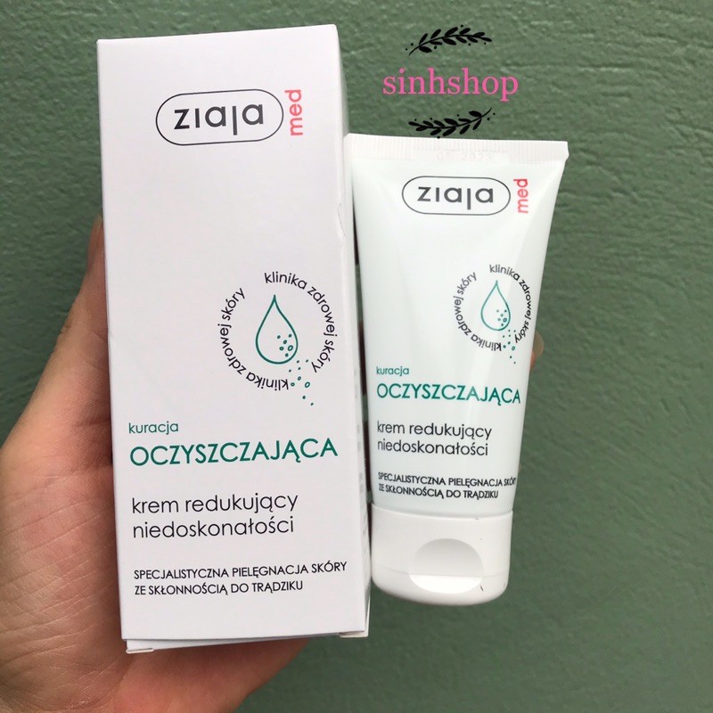 (mẫu mới) Kem Ngừa Mụn, Thâm, Viêm Ziaja Med Xanh Cho da dầu hỗn hợp 50ml