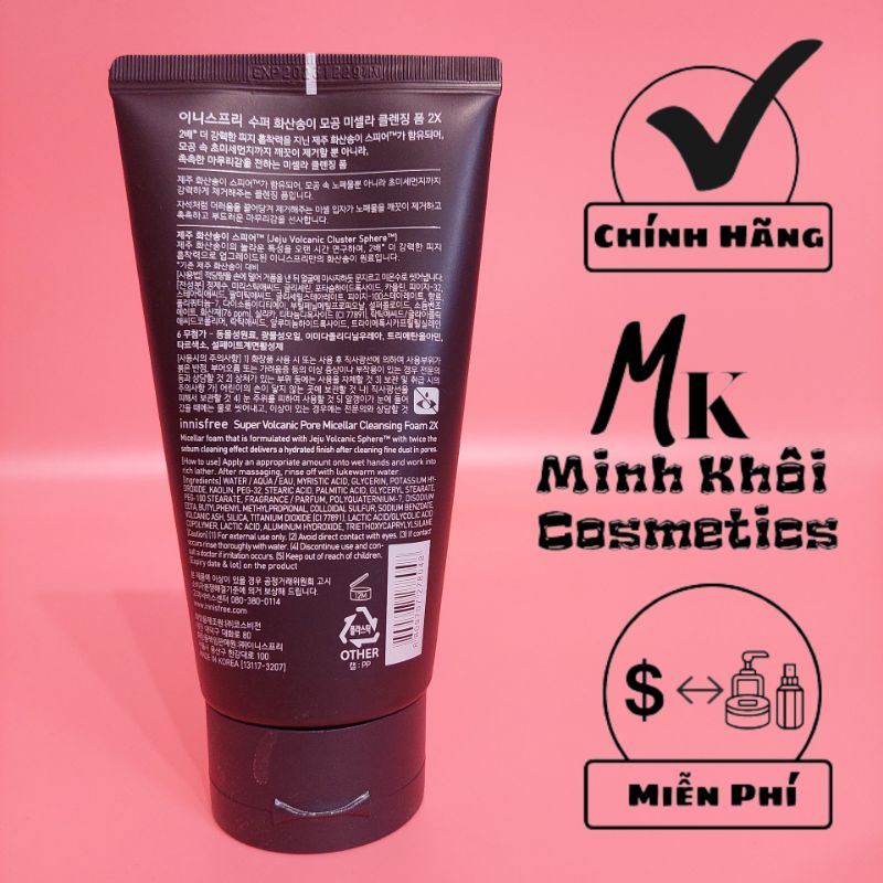 Sữa Rửa Mặt Innisfree Tro Núi Lửa Super Volcanic Pore Micellar Cleansing Foam 2X (Chính Hãng) | BigBuy360 - bigbuy360.vn