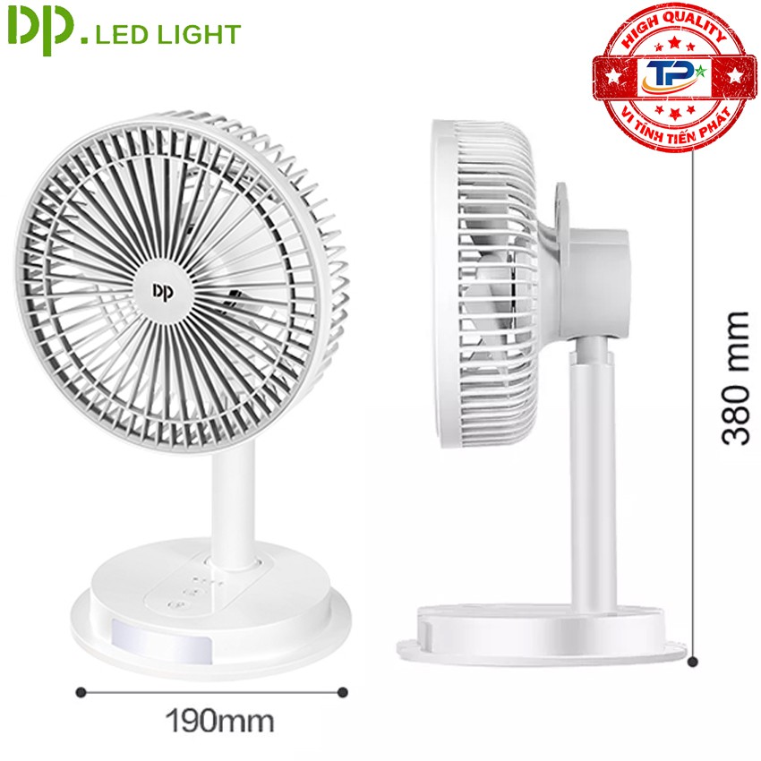 Quạt sạc tích điện DP DP-7627 tích hợp đèn LED chiếu sáng - loại quạt lớn gió rất mạnh
