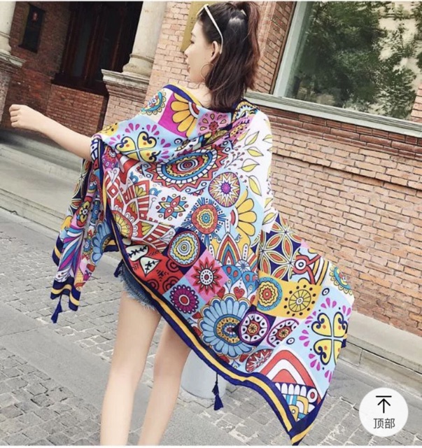 Khăn choàng du lịch biển khăn choàng boho in hoạ tiết thổ cẩm