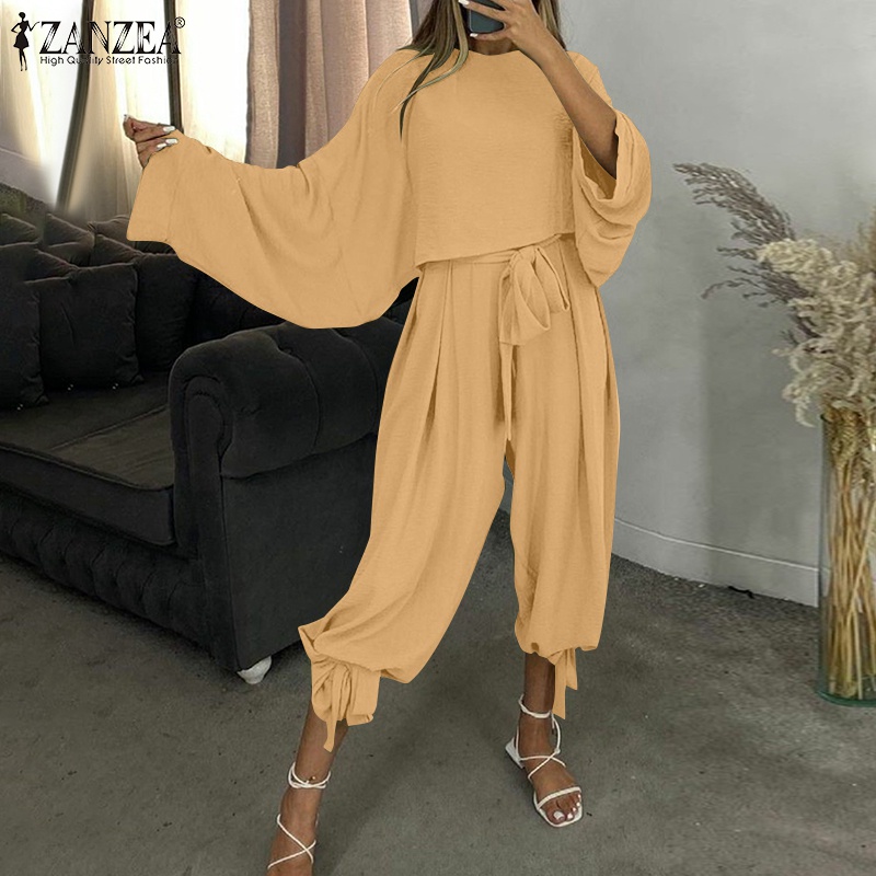 Set đồ Zanzea gồm áo tay dài rũ và quần ống rộng thời trang nữ