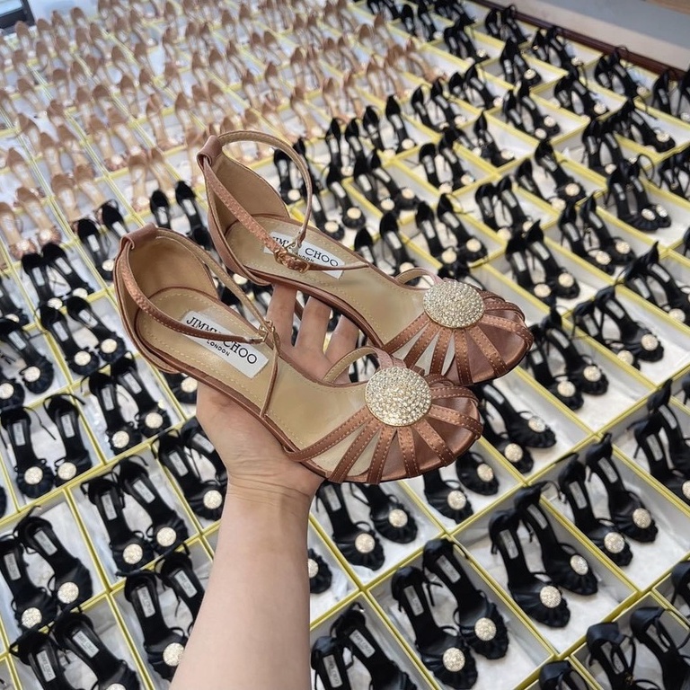 Giày cao gót nữ cao cấp , Dép cao gót JIMICHOO đính đá 2 màu đen kem seiz 35_38 full box