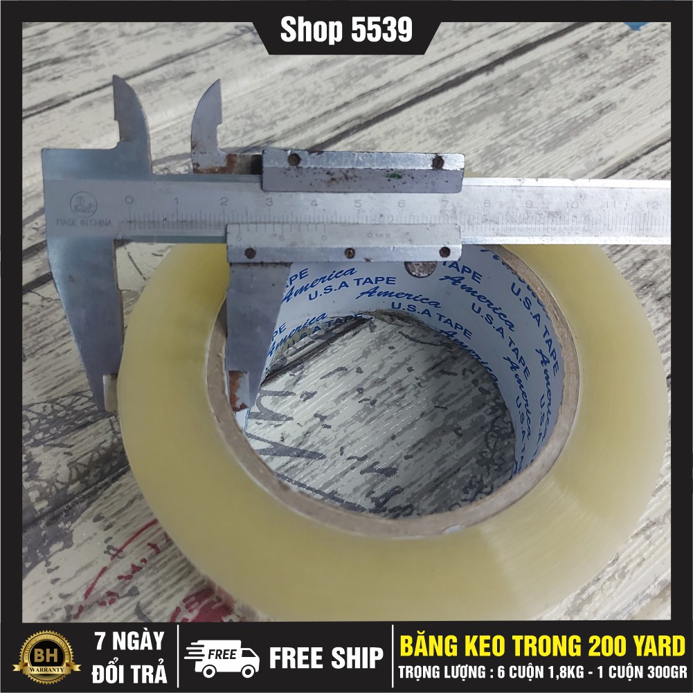 Chuẩn KG  Băng keo trong 200 yard 6 cuộn 1,8kg - Shop 5539