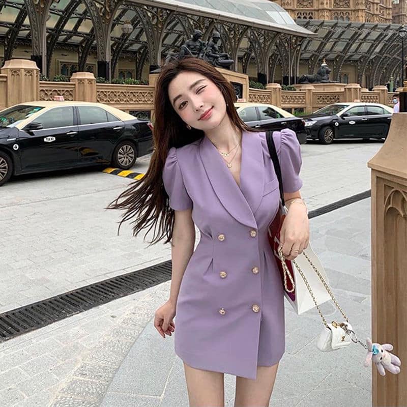 Váy Vest Tím Sang Chảnh, Quảng Châu Cao Cấp, Dự Tiệc, Vest Đầm