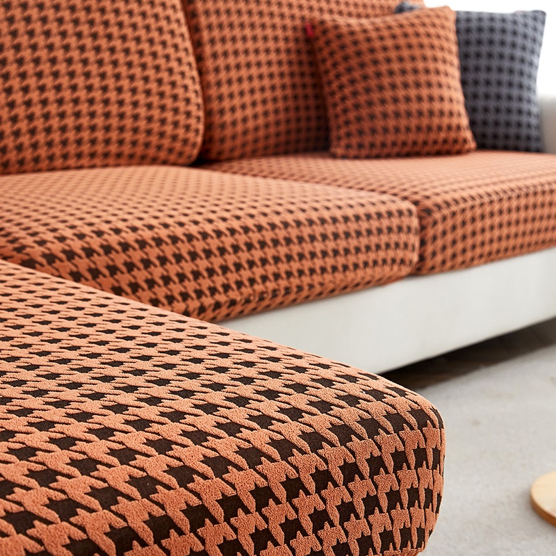 Vỏ bọc đệm ghế sofa 1-4 chỗ ngồi tùy chọn hình chữ L chất liệu dày co giãn họa tiết sọc răng cưa trang trí phòng khách