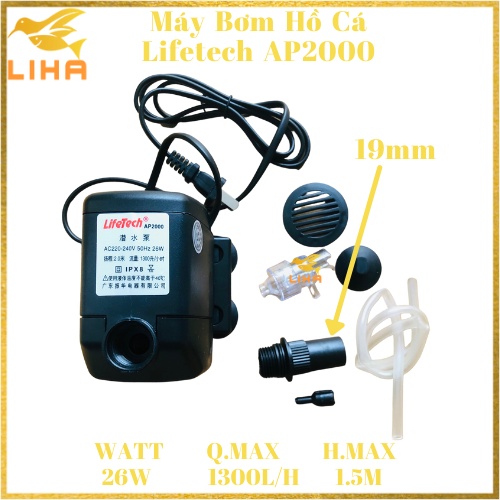 Máy Bơm Hồ Cá Lifetech AP2000 (26W-1300L/H-1.5M) - Máy Bơm Nước Hồ Cá