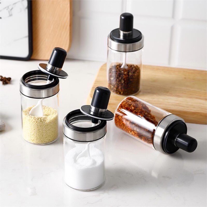 Hũ đựng gia vị thuỷ tinh kèm muỗng- Lọ đựng gia vị thủy tinh 250ml