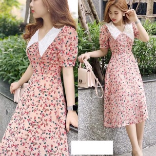 Đầm hoa nhí cổ sen xinh xắn - nhiều Size form dáng chuẩn dễ mặc dạo phố, công sở hoặc dự tiệc
