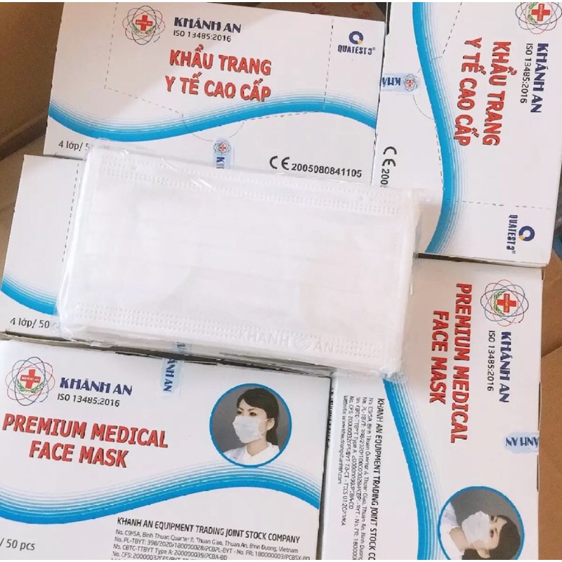 Hộp khẩu trang y tế Khánh An 4 lớp 50 cái loại kháng khuẩn màu trắng