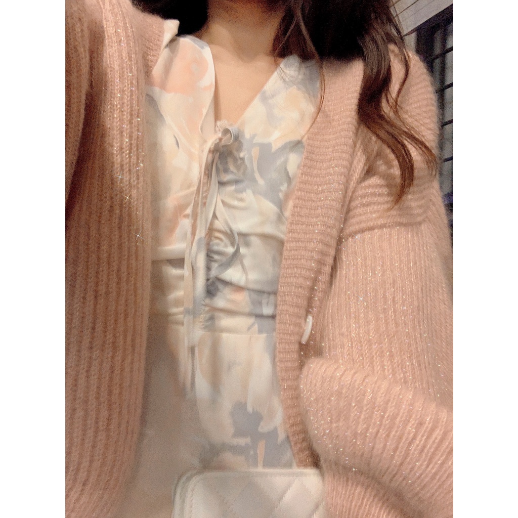 ĐẦM MÙA THU THIẾT KẾ CỔ V NHÚN NGỰC TIỂU THƯ + KHOÁC CARDIGAN ULZZANG - KÈM ẢNH THẬT