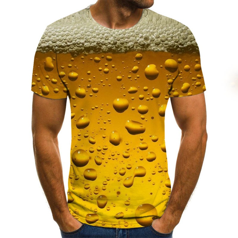 Áo Thun Tay Ngắn Cổ Tròn In Hình Ly Bia 3D Thời Trang Mùa Hè Dành Cho Unisex