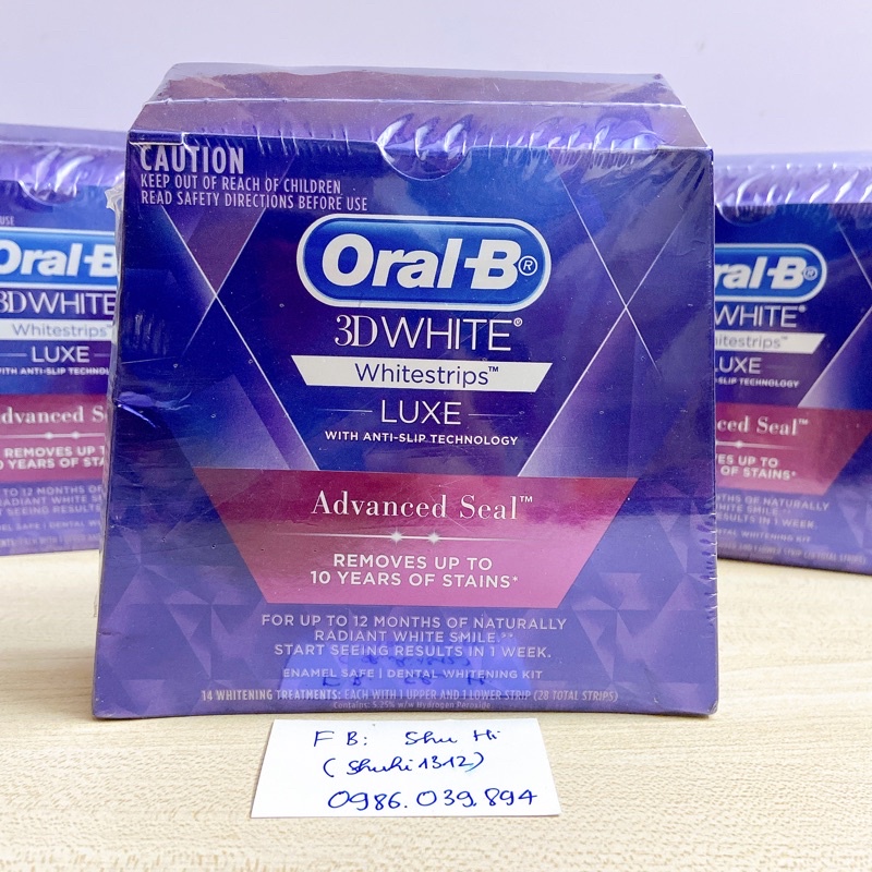 Miếng dán trắng răng oralb úc, oral b 3d white whitestrips 14 treatments 14 ngày, hộp 14 gói, 28 miếng