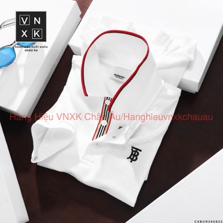 Áo Thun Nam Polo Trắng Đen BURBERRY VIỀN ĐỎ LONDON ENGLAND Vải Dệt Kim Cao Cấp Sang Trọng CÓ BIG SIZE 2XL