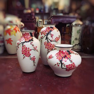 Bình lọ hoa gốm sứ Bát Tràng họa tiết vẽ tay ( Mẫu Đào ) Trang tri Decor Hàng nghệ Nhân Bát Tràng