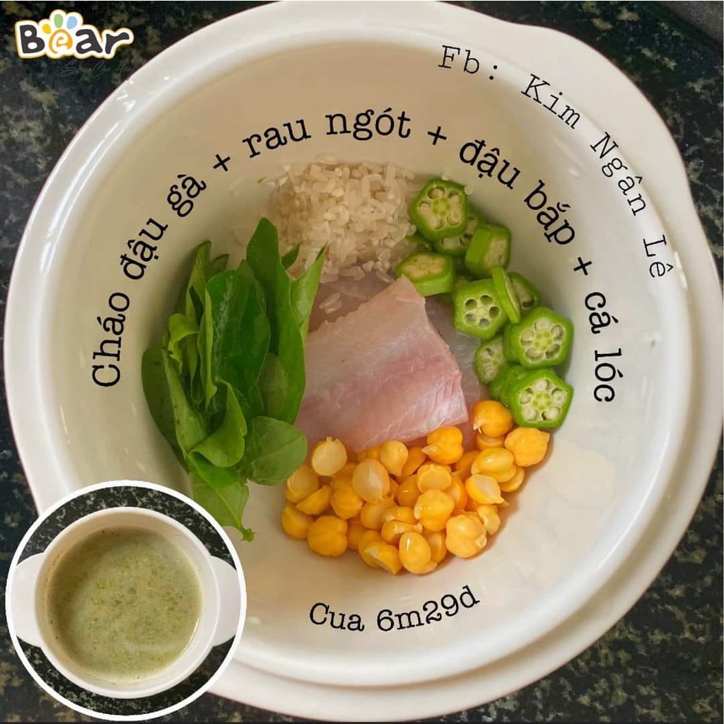 Nồi Nấu Cháo Cho Bé,  Nồi Bear Nấu Cháo Chậm Cho Bé 0,8L  Bảo Hàng 18 Tháng Bản Quốc Tế