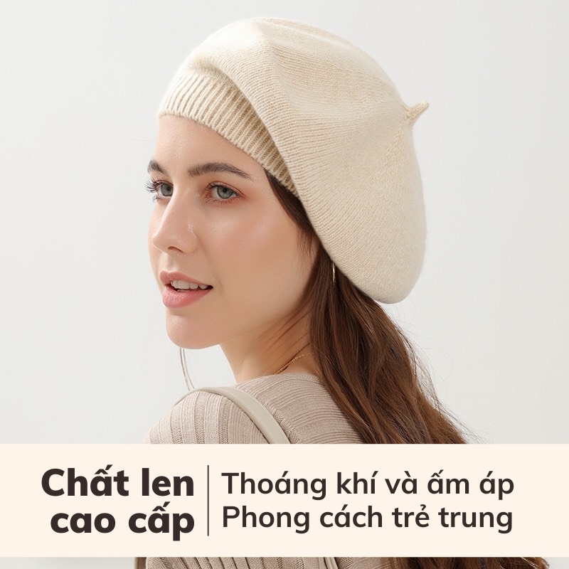 Mũ len nữ beret chất len cao cấp mềm mịn, Nón len Golovejoy DMZ56