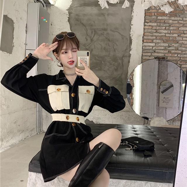 Đầm Đen Tay Dài Chiết Eo Thời Trang Mùa Đông 2020 Cho Nữ 15 Ngày