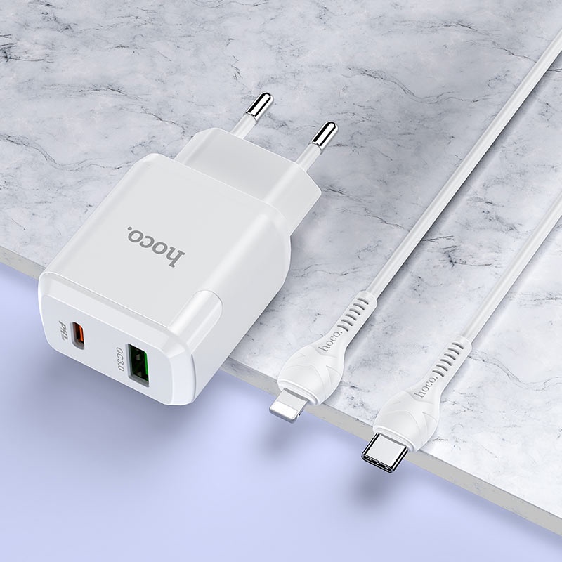 Củ Sạc nhanh 2 cổng Hoco N5 - PD20W + QC3.0 Dành cho điện thoại iP Huawei Samsung Oppo Realme