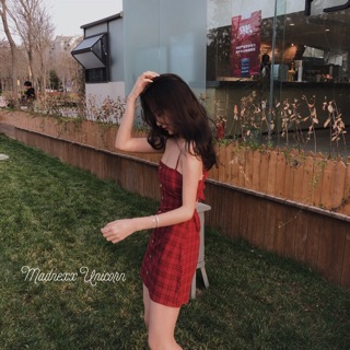 VÁY KẺ CARO HAI DÂY