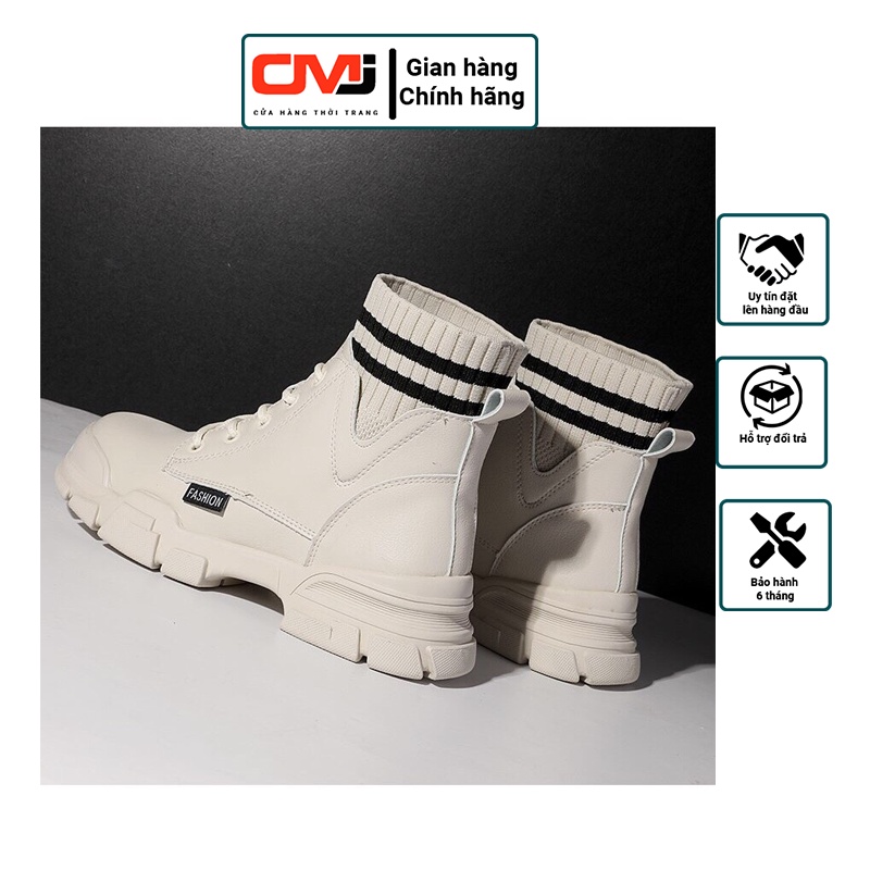 Giày bốt cao cổ nữ loại 1, giày boot cao cổ OMI có chun len cổ chân cao 3 cm đế cao su mềm êm ái