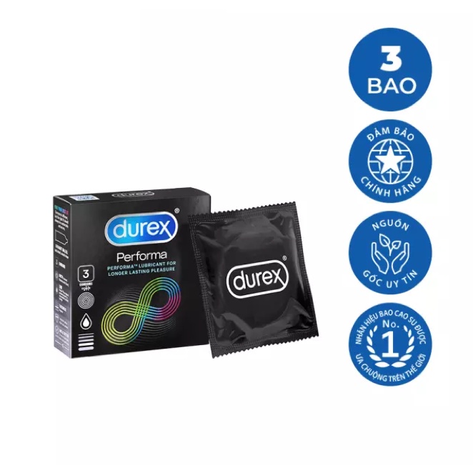 Bao cao su DUREX Performa 03 cái/12 cái (Kéo dài, chống xuất tinh sớm)