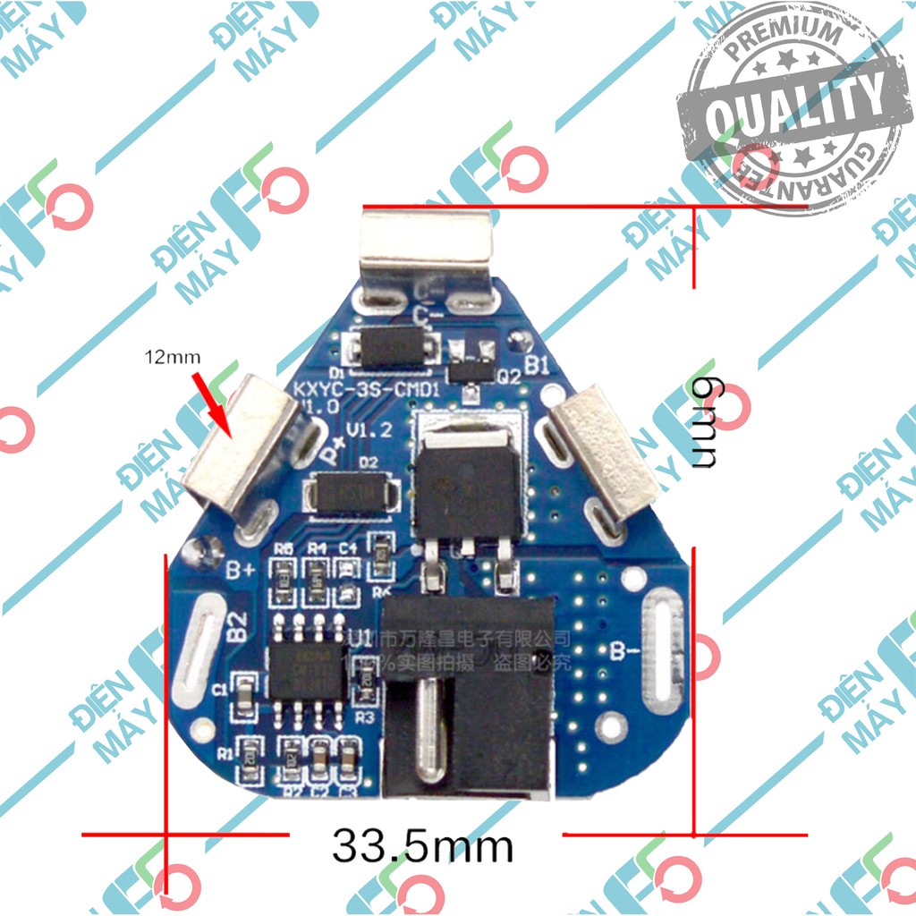 DMF5 Mạch bảo vệ pin 3S 12.6V, 35A mạch tam giác, giắc sạc adaptor