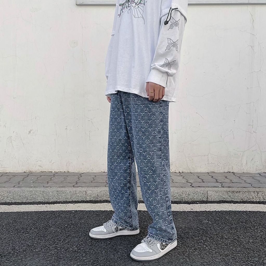 Quần Jeans nam ống rộng  In Họa Tiết Phong Cách Hàn Quốc Size S-3Xl Cho Nam
