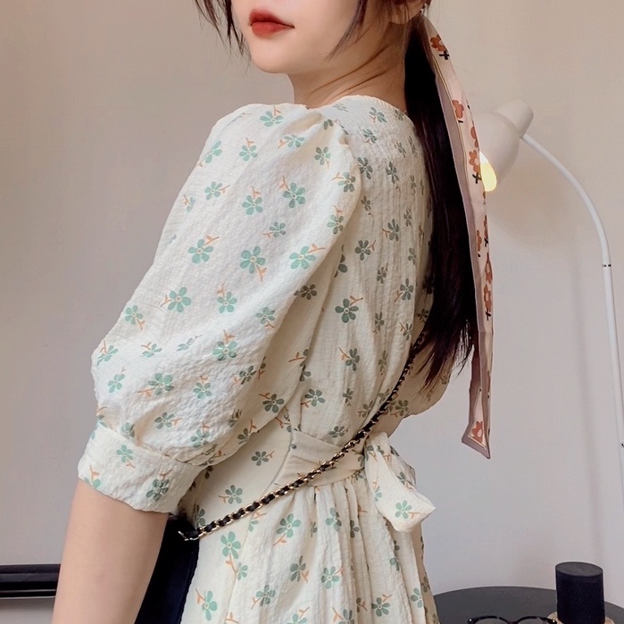 Váy Dáng Dài Hoa Xanh - Titto Closet