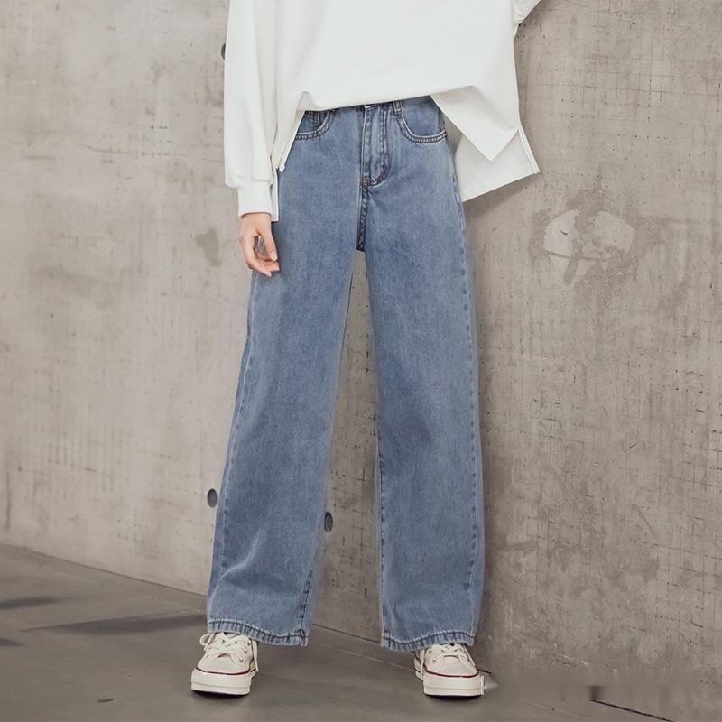 Bộ Trang Phục 2 Mảnh Gồm Áo Thun Tay Dài In Hình Mặt Cười + Quần Jeans Ống Rộng Màu Sắc Thời Trang Xuân Thu Cho Bé Gái