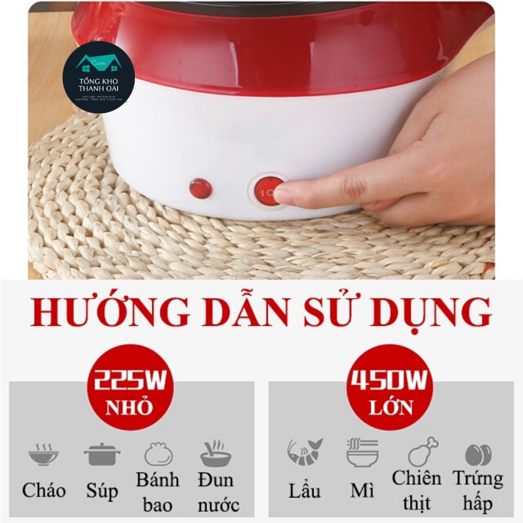 Lẩu Điện Đa Năng Kèm Giá Hấp Có Tay Cầm Tiện Dụng 18cm, Nồi Lẩu Hấp Mini 2 Tầng Cao Cấp