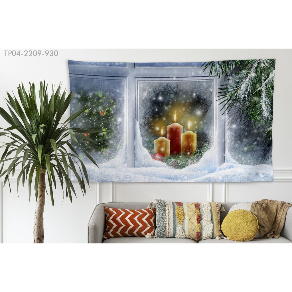 Tranh vải treo tường trang trí NOEL, vải treo tường decor, vải treo tường in 3D (TẶNG móc treo, miếng dán 3M)