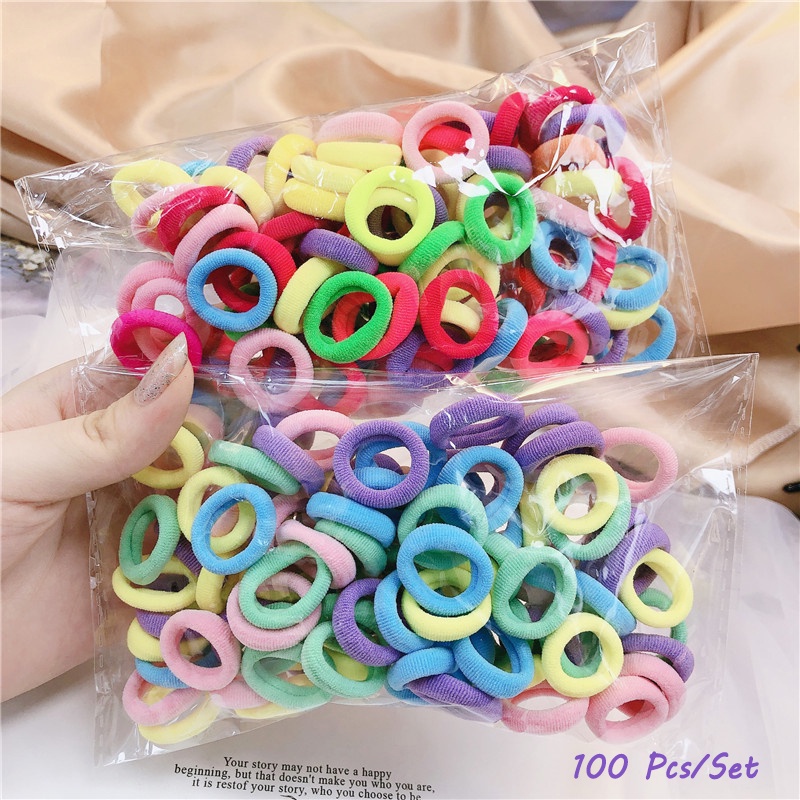 Set 100 Dây Buộc Tóc Co Giãn Nhiều Màu Sắc Thời Trang Hàn Quốc Dành Cho Nữ