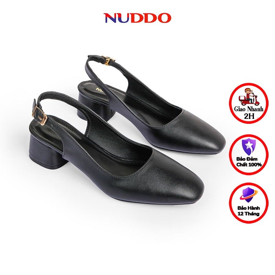 Giày cao gót nữ 3 phân NUDDO mũi vuông gót trụ vuông dáng slingback bít mũi đẹp thời trang công sở da lì mềm mại_NUS706