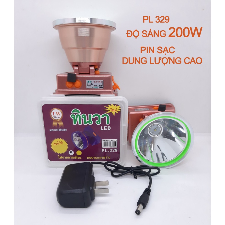 Đèn đội đầu pin sạc led siêu sáng 200W siêu sáng PL 329  - chống nước - pin sạc dung lượng cao - hiển thị pin
