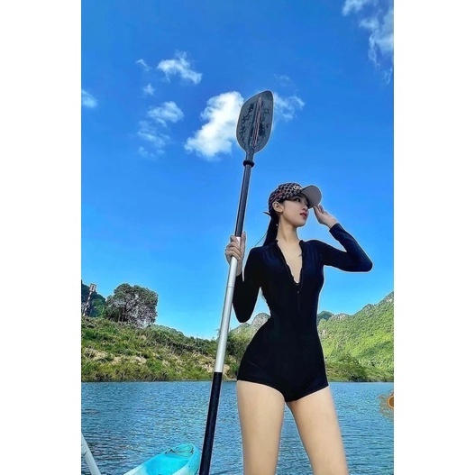 Bikini bộ bơi đồ bơi nữ liền thân khóa kéo quần đùi jumsuite kín đáo EVA LTKK