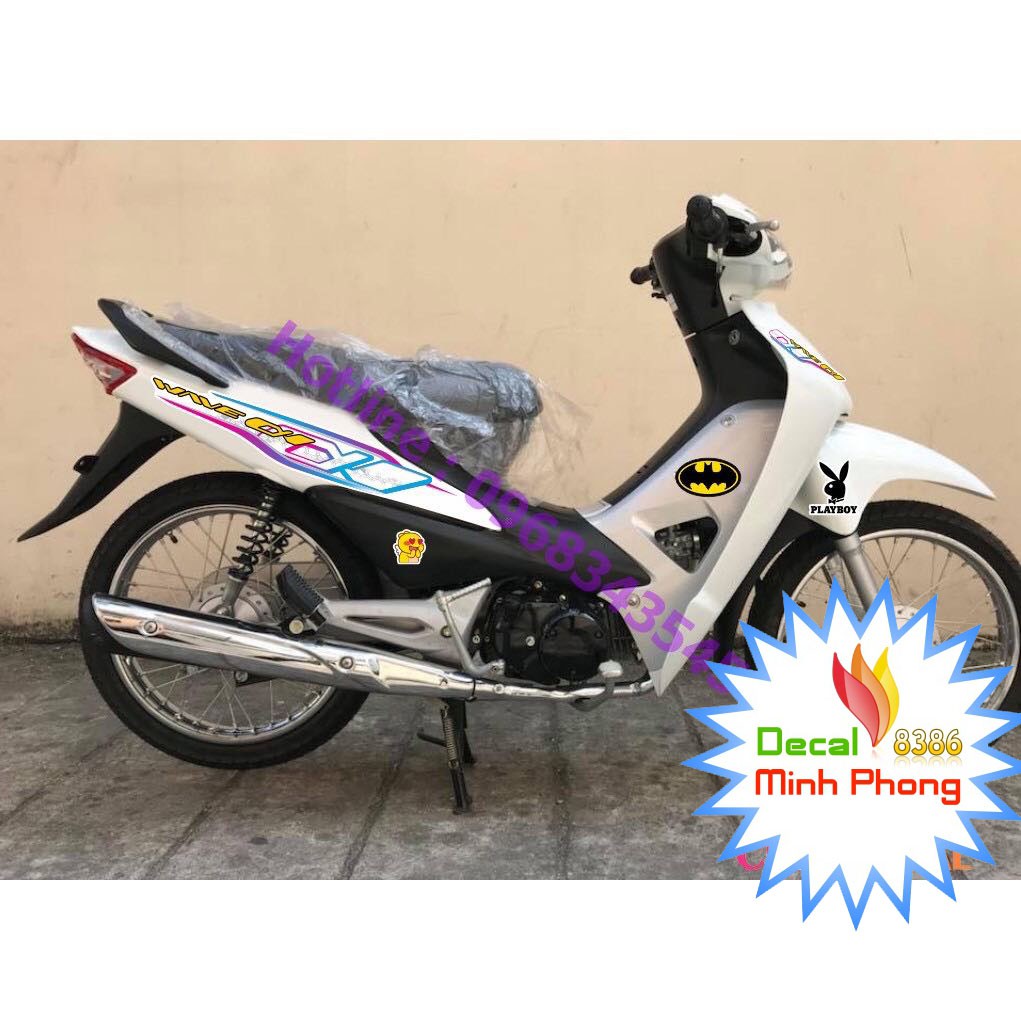 Tem rời wave 100 và 50cc tím xanh trắng