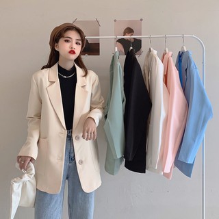 Áo Khoác Blazer Dáng Dài Form Rộng Phong Cách Retro Hàn Quốc